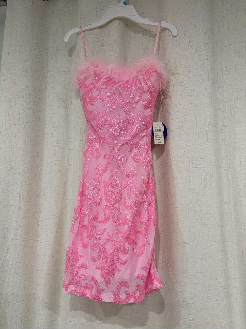 Windsor Pink Sequin Feather-Trim Mini Dress